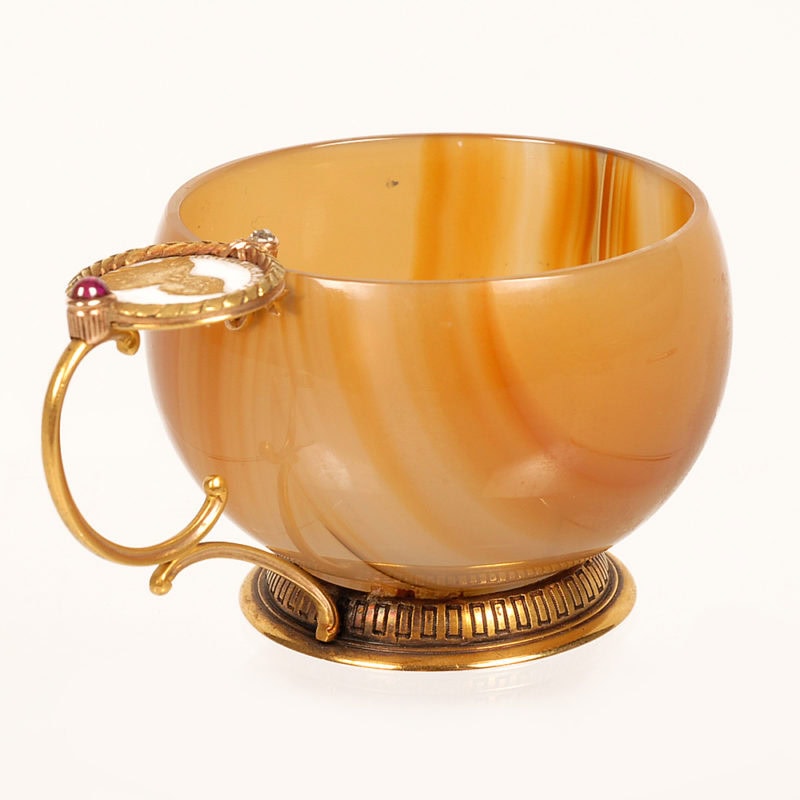 Fabergé Perchin gold-mounted carved agate & enamel cup - Image 3