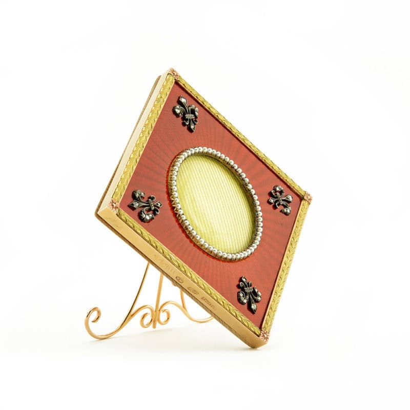 Fabergé Wigström jeweled gold & red guilloché enamel photograph frame - Image 2