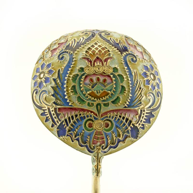 Feodor Rückert silvergilt & shaded cloisonné enamel spoon in Pan-Slavic taste