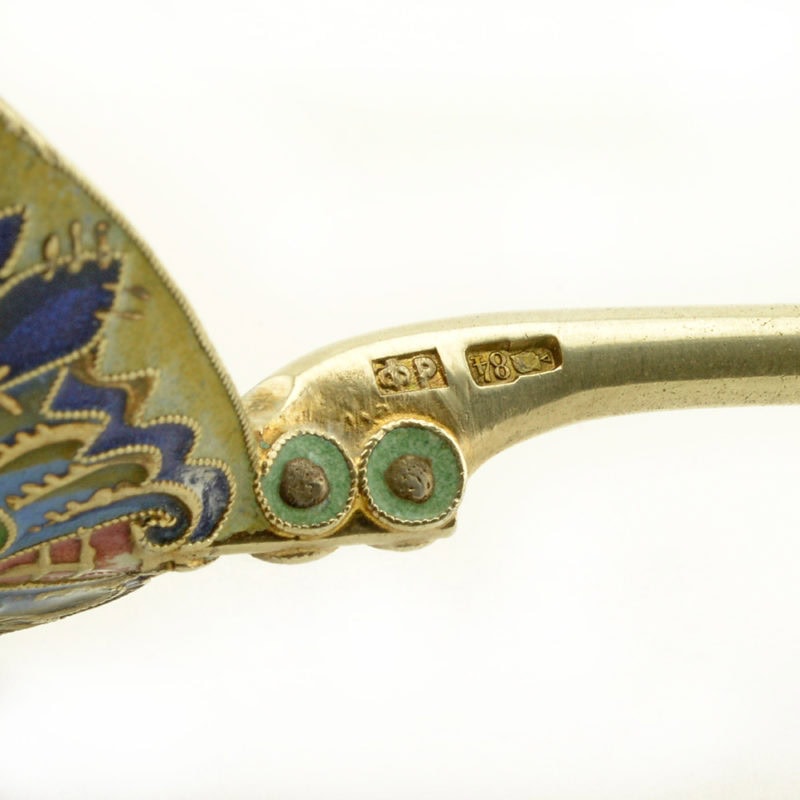 Feodor Rückert silvergilt & shaded cloisonné enamel spoon in Pan-Slavic taste - Image 4