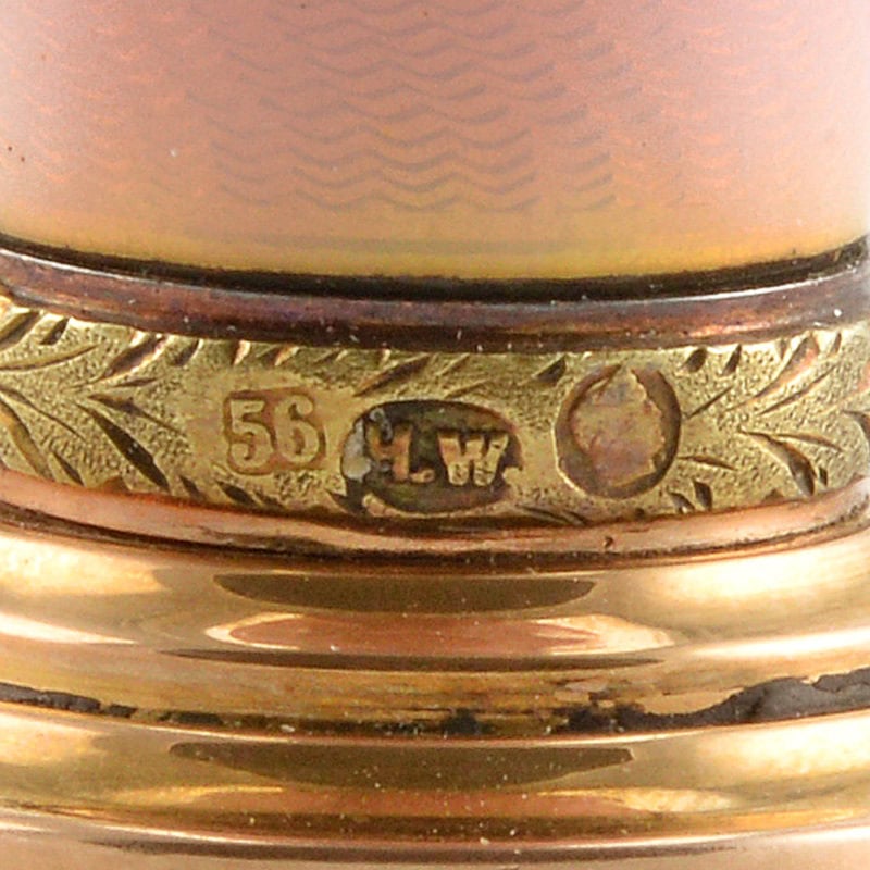 Jeweled Fabergé Wigström two-color gold nephrite & guilloché enamel parasol handle - Image 3