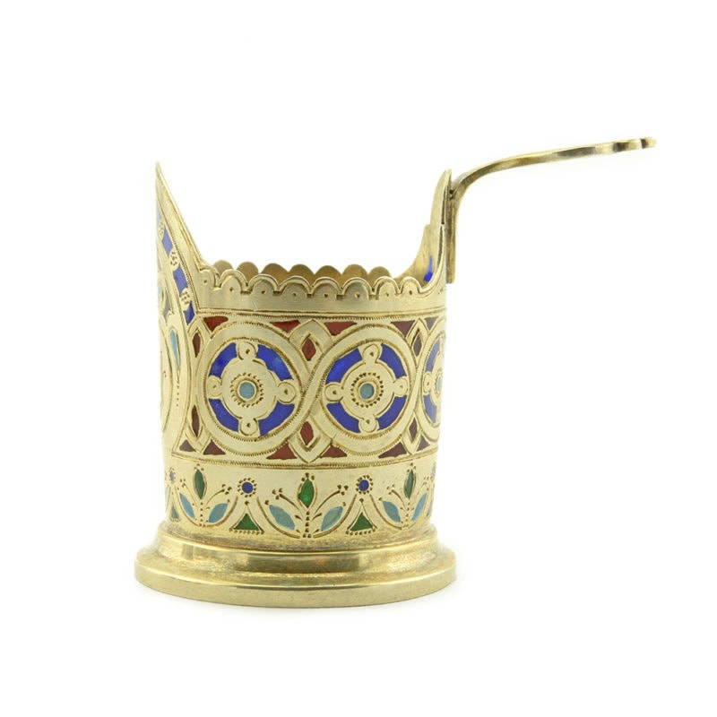 A set of six Russian gilded silver & plique-à-jour enamel miniature tea glass holders - Image 4
