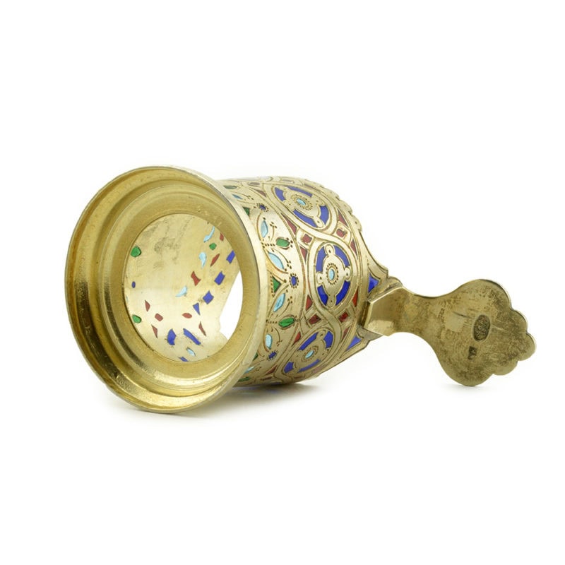 A set of six Russian gilded silver & plique-à-jour enamel miniature tea glass holders - Image 6