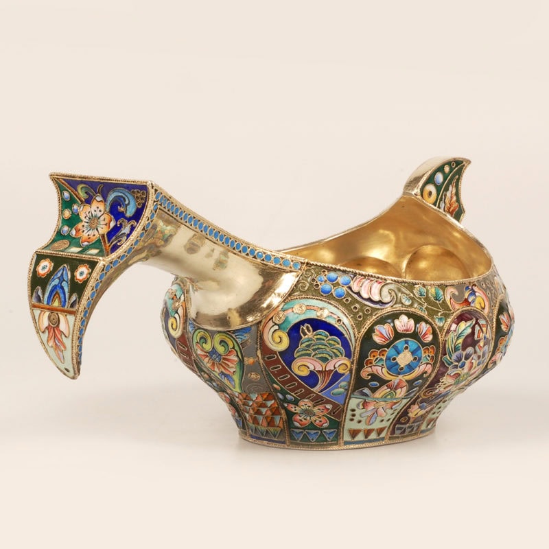 A Russian shaded cloisonné enamel kovsh - Image 4