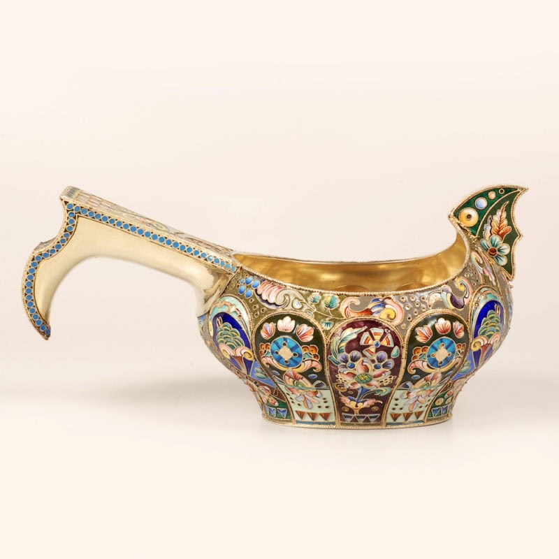 A Russian shaded cloisonné enamel kovsh