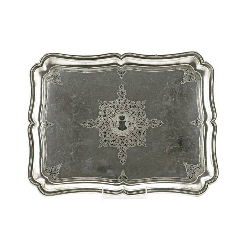 A large Russian silver & niello armorial tray