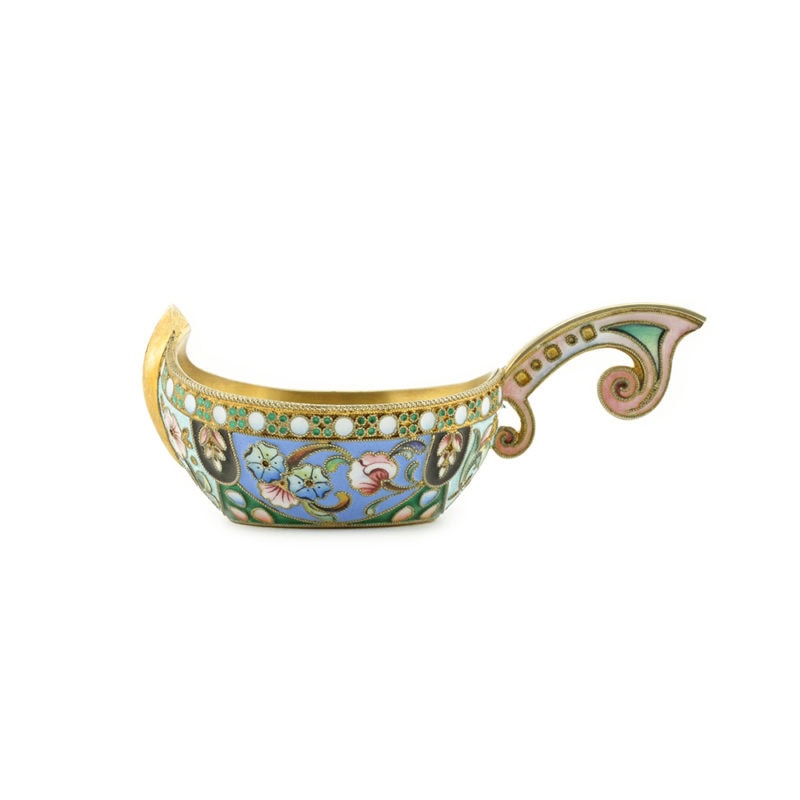 11th Artel Art Nouveau shaded cloisonné enamel kovsh