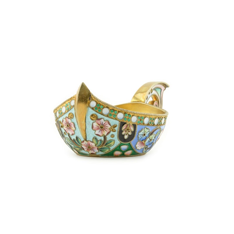 11th Artel Art Nouveau shaded cloisonné enamel kovsh - Image 2