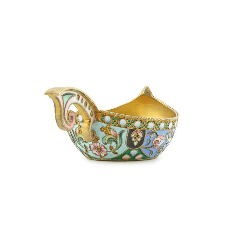 11th Artel Art Nouveau shaded cloisonné enamel kovsh - Image 3