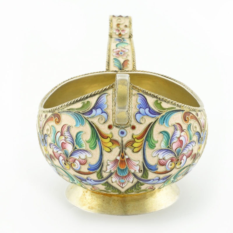 Antique Russian shaded cloisonné enamel kovsh by Feodor Rückert - Image 2