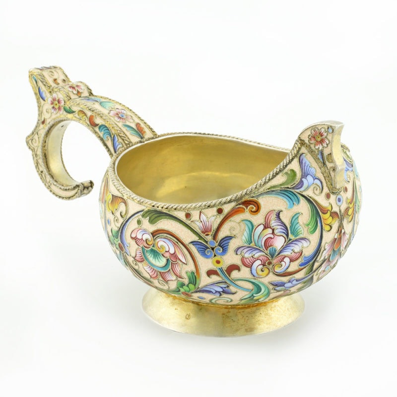 Antique Russian shaded cloisonné enamel kovsh by Feodor Rückert - Image 3
