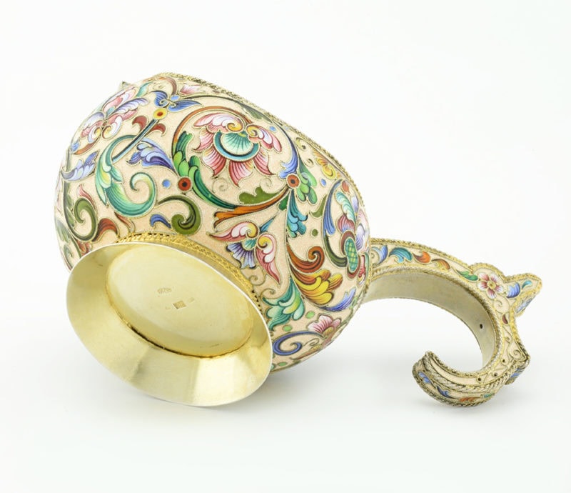 Antique Russian shaded cloisonné enamel kovsh by Feodor Rückert - Image 5
