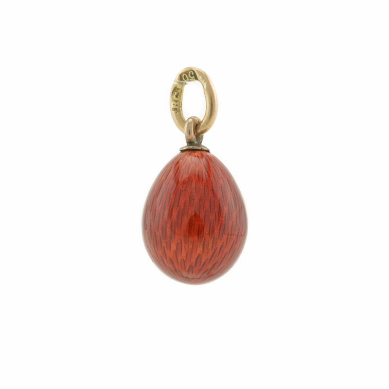 Fabergé gold & red guilloché enamel pendant Easter egg