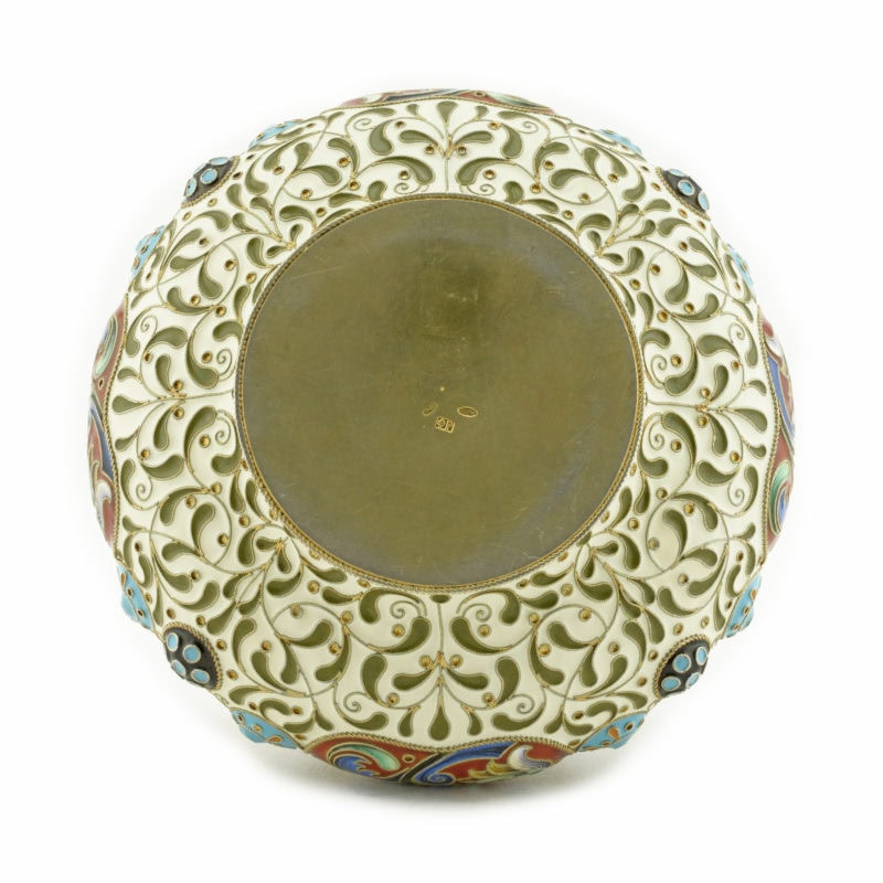 An impressive gilded silver & shaded cloisonné enamel bowl with tulips by Feodor Rückert - Image 3