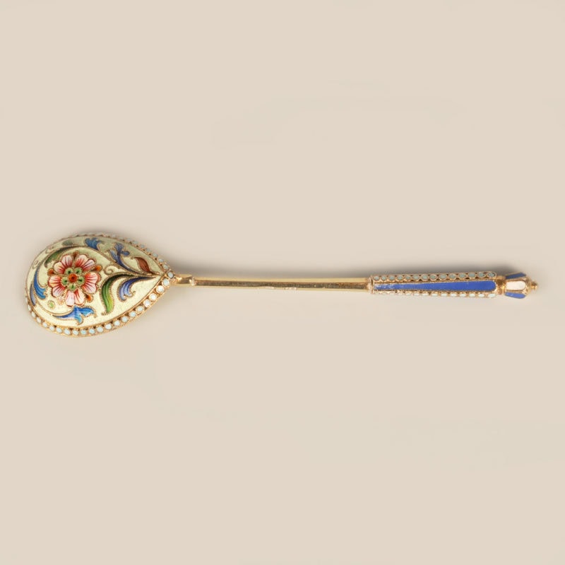 A set of 12 shaded cloisonné enamel spoons by Feodor Rückert - Image 3