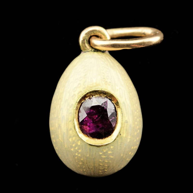 A Fabergé jeweled gold & guilloché enamel miniature pendant Easter egg