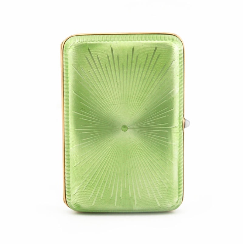 A Fabergé Perchin apple green guilloché enamel case