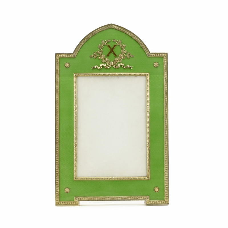A large & important Fabergé gilded silver & guilloché enamel tenth anniversary photograph frame