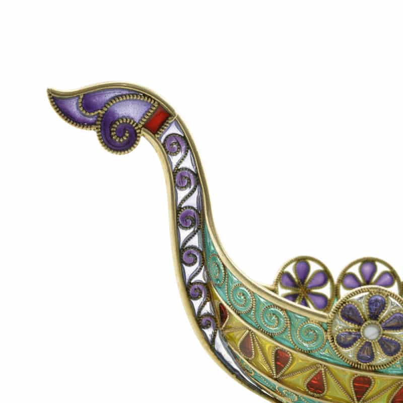 Antique Norwegian David Andersen silver gilt & plique-a-jour enamel Viking boat in the Dragon Style - Image 5