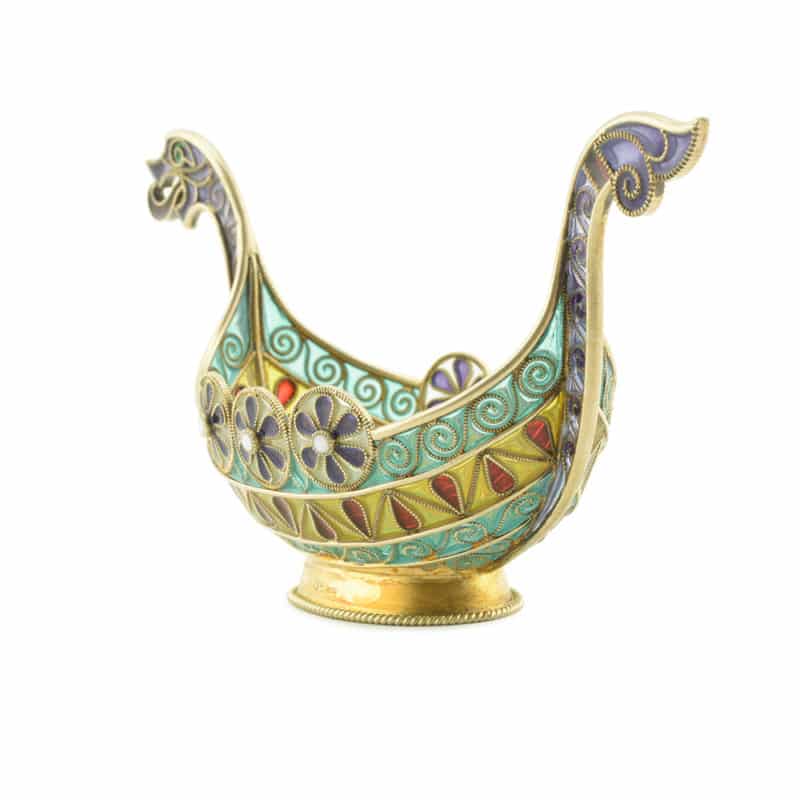 Antique Norwegian David Andersen silver gilt & plique-a-jour enamel Viking boat in the Dragon Style - Image 2