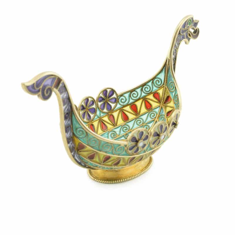 Antique Norwegian David Andersen silver gilt & plique-a-jour enamel Viking boat in the Dragon Style - Image 3