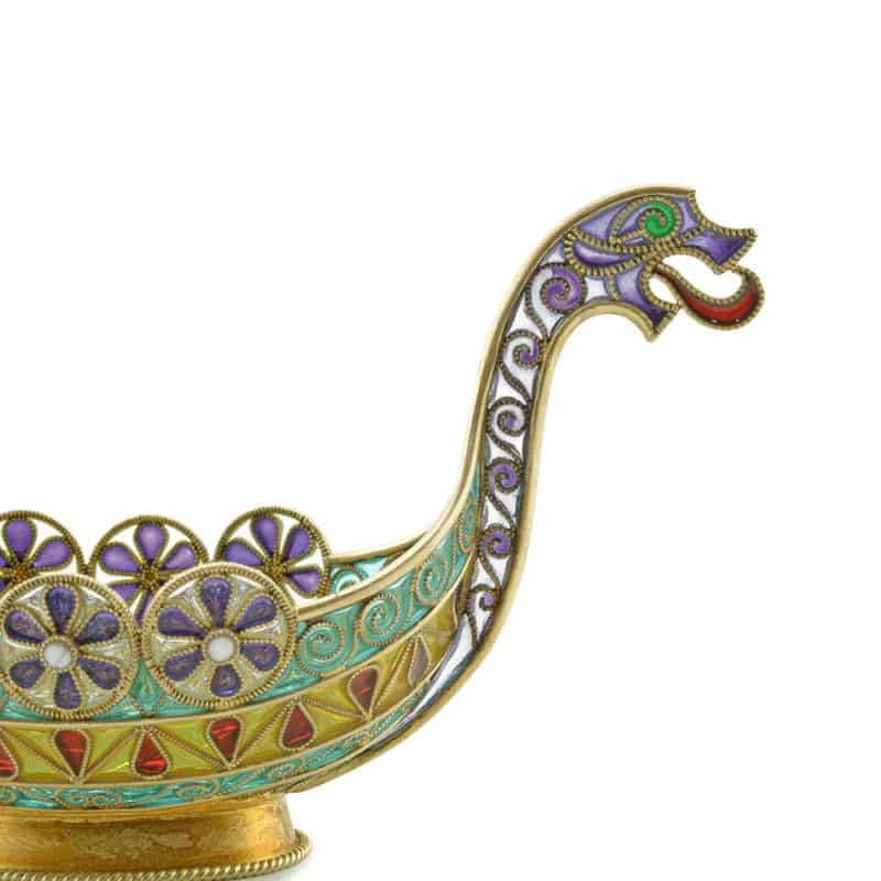 Antique Norwegian David Andersen silver gilt & plique-a-jour enamel Viking boat in the Dragon Style - Image 4