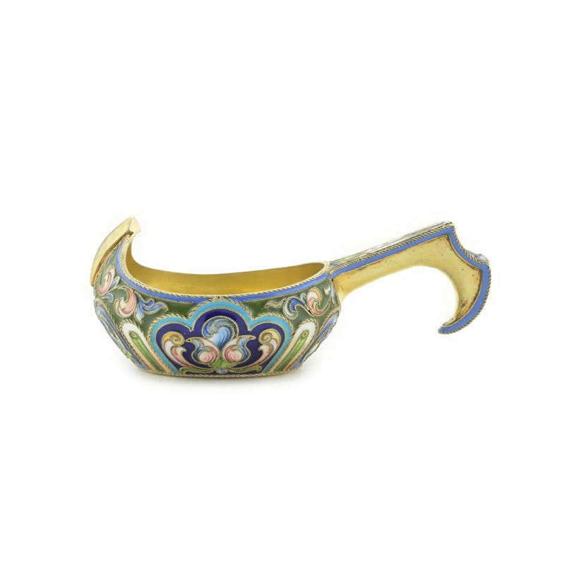 Antique Russian shaded shaded cloisonné kovsh in Art Nouveau taste