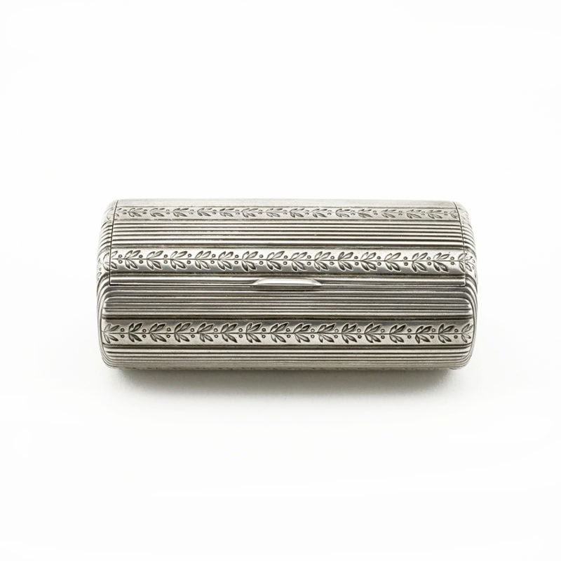 Fabergé silver cigarette case engraved with laurel bands by workmaster August Hollming