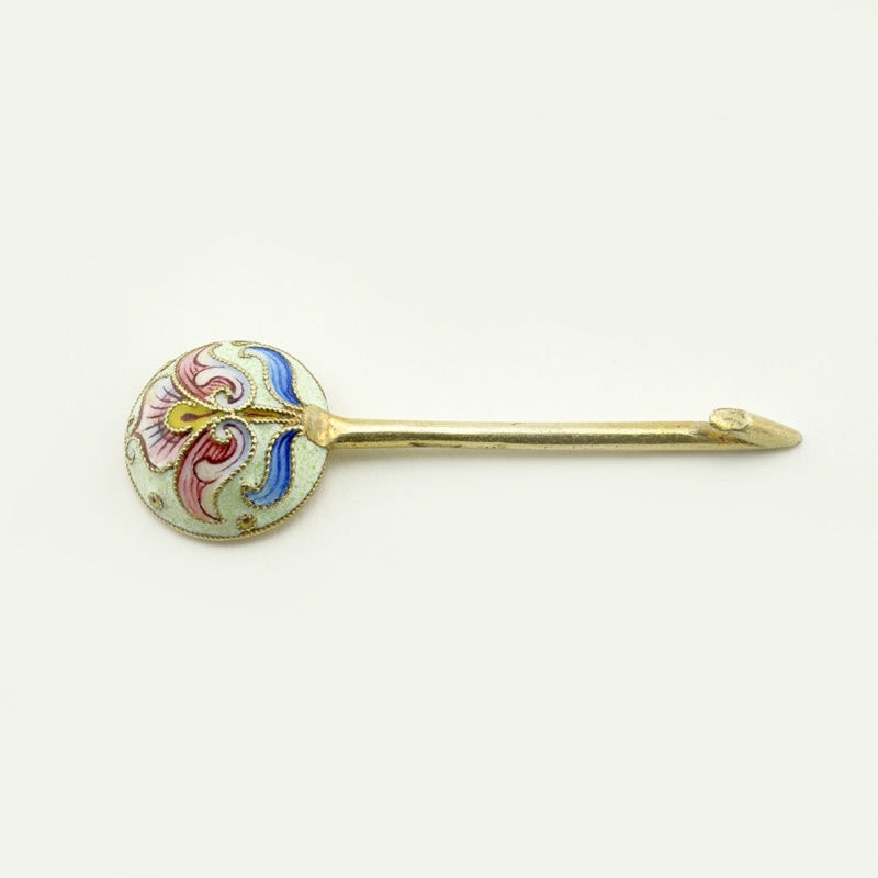 An assembled pair of Russian silver gilt and shaded cloisonné enamel open salts with two salt spoons by Feodor Rückert - Image 6
