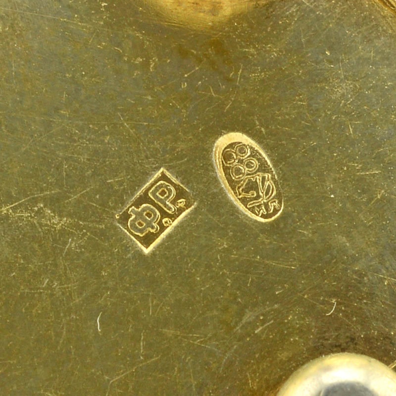 An assembled pair of Russian silver gilt and shaded cloisonné enamel open salts with two salt spoons by Feodor Rückert - Image 4