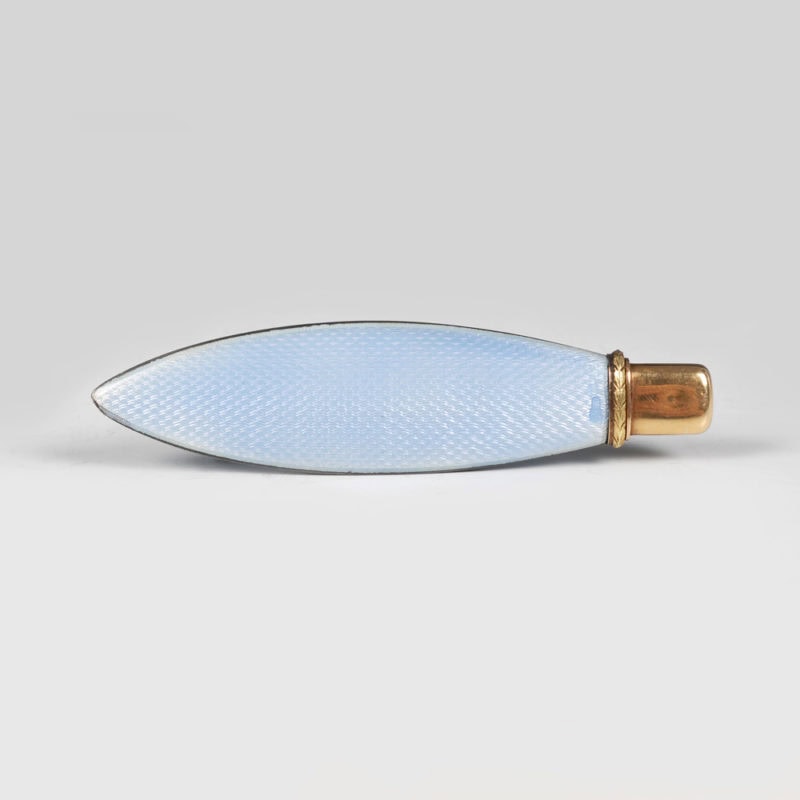 The Hon. Mrs Ronald Greville: A Fabergé gold-mounted silver & guilloché enamel pencil holder