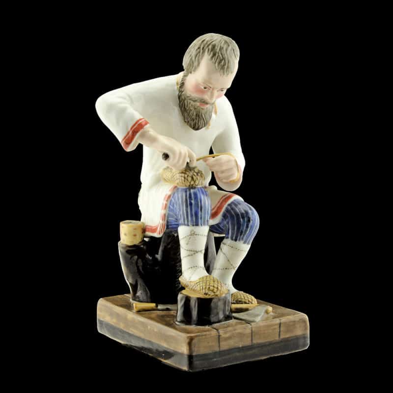 Russian Porcelain Miklashevsky Factory Figurine Lapti Plaiter - Image 2