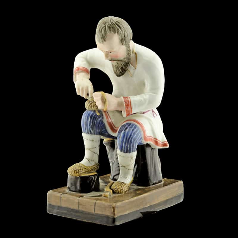 Russian Porcelain Miklashevsky Factory Figurine Lapti Plaiter