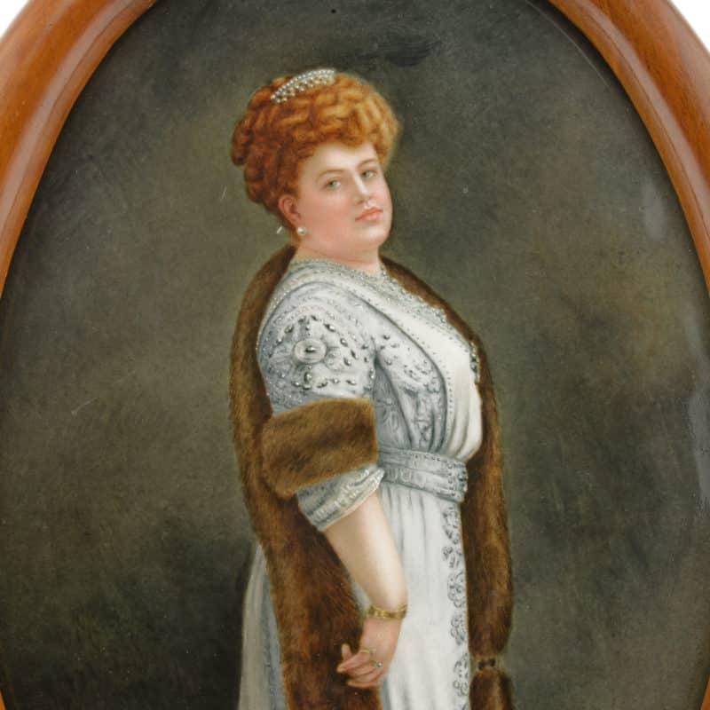 A Russian framed & signed painted porcelain plaque with portrait of a society lady - Image 2