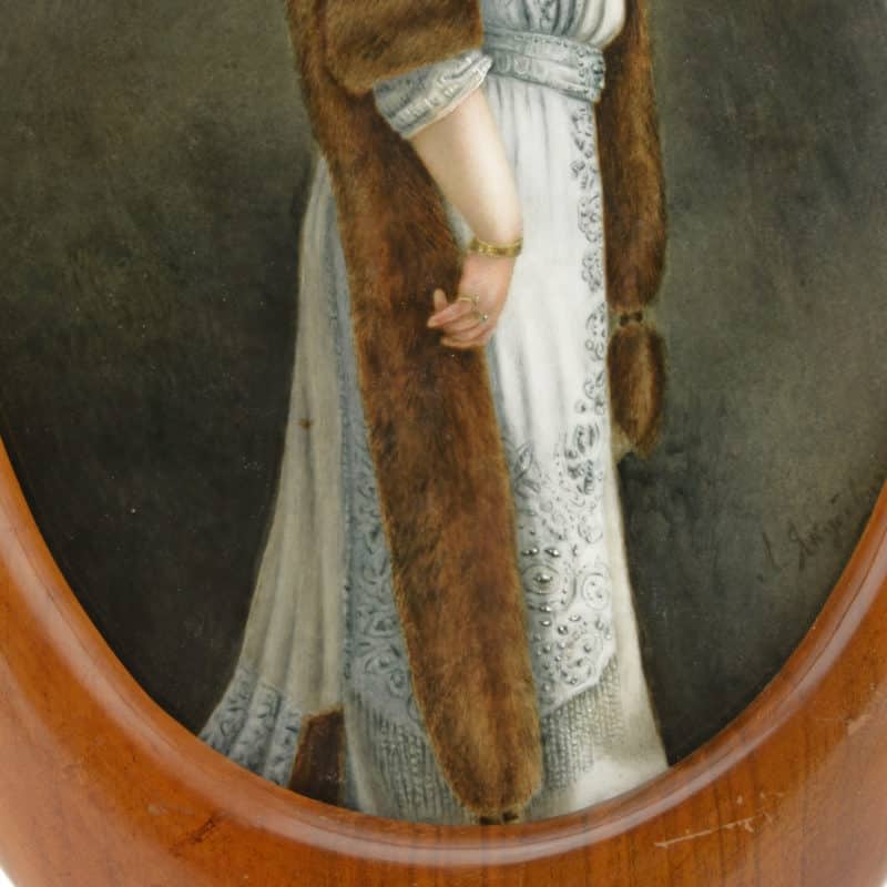 A Russian framed & signed painted porcelain plaque with portrait of a society lady - Image 3