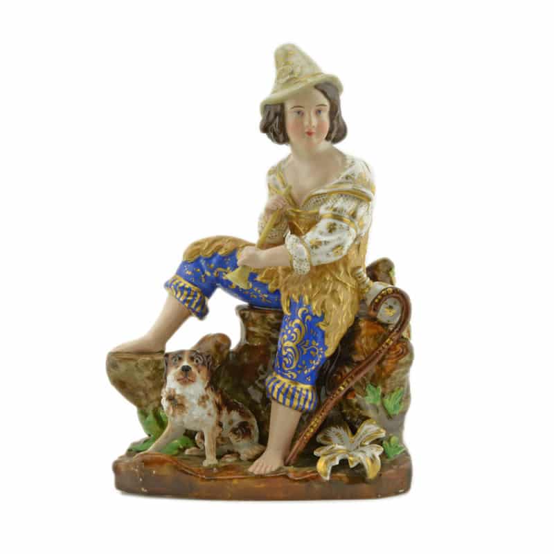 Antique Russian figure of a shepherd boy by Kornilov Brothers Manufactory