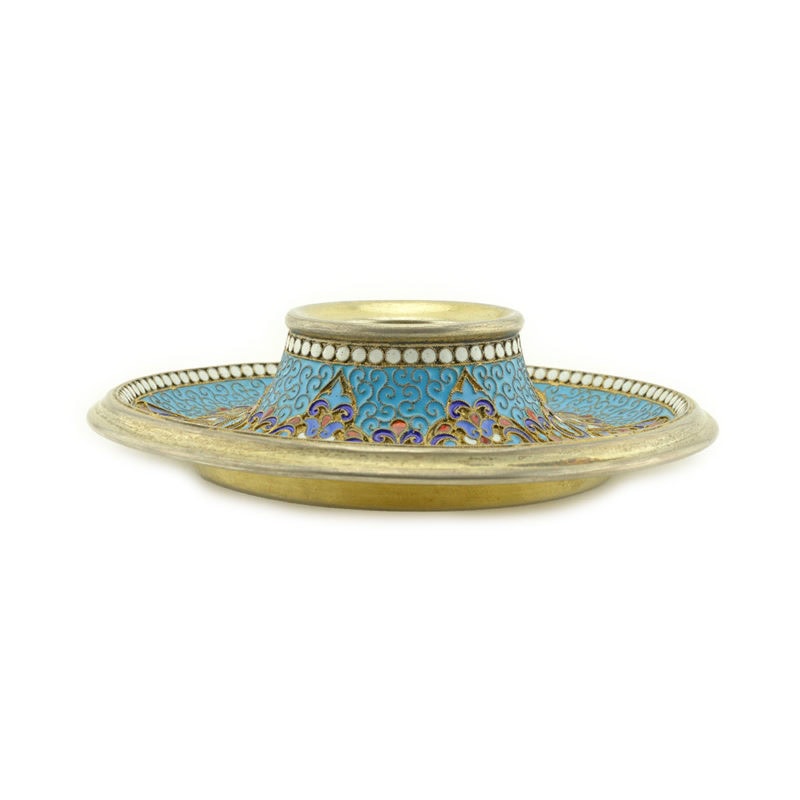 Gustav Klingert cloisonné enamel & cut glass inkwell - Image 4
