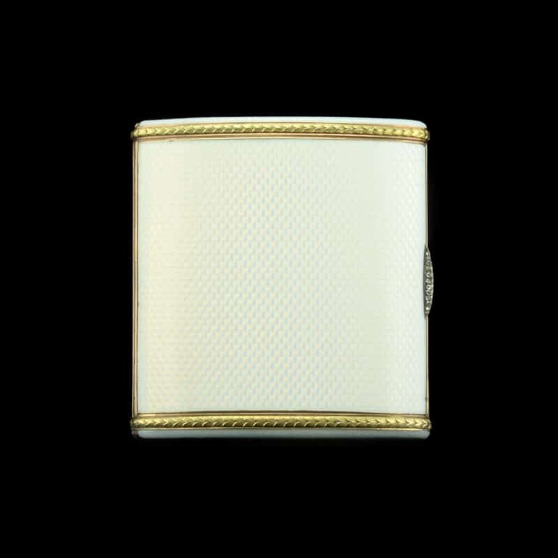 A Very Unique Faberge Silver, Enamel and Diamond Curved Cigarette Case, August Hollming - Image 2