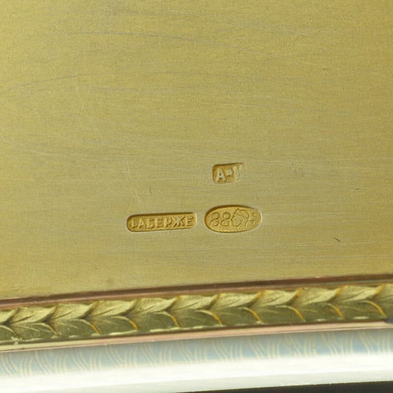 A Very Unique Faberge Silver, Enamel and Diamond Curved Cigarette Case, August Hollming - Image 9