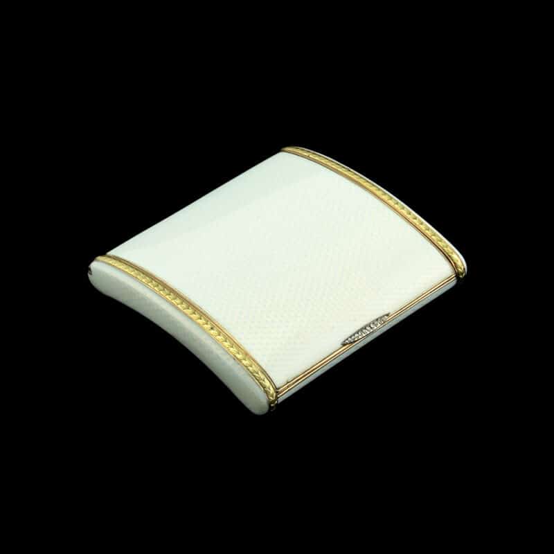 A Very Unique Faberge Silver, Enamel and Diamond Curved Cigarette Case, August Hollming