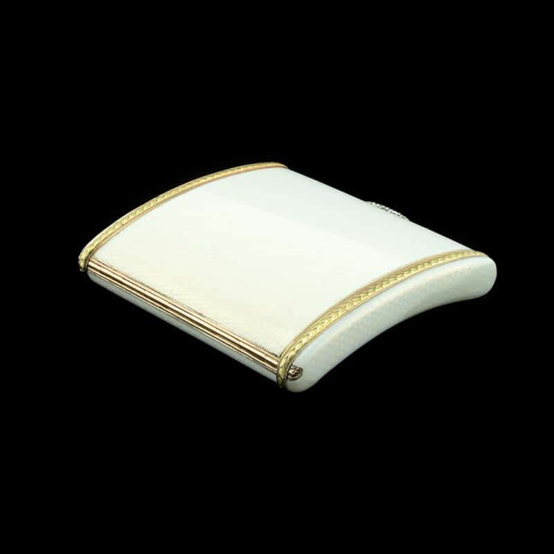 A Very Unique Faberge Silver, Enamel and Diamond Curved Cigarette Case, August Hollming - Image 3