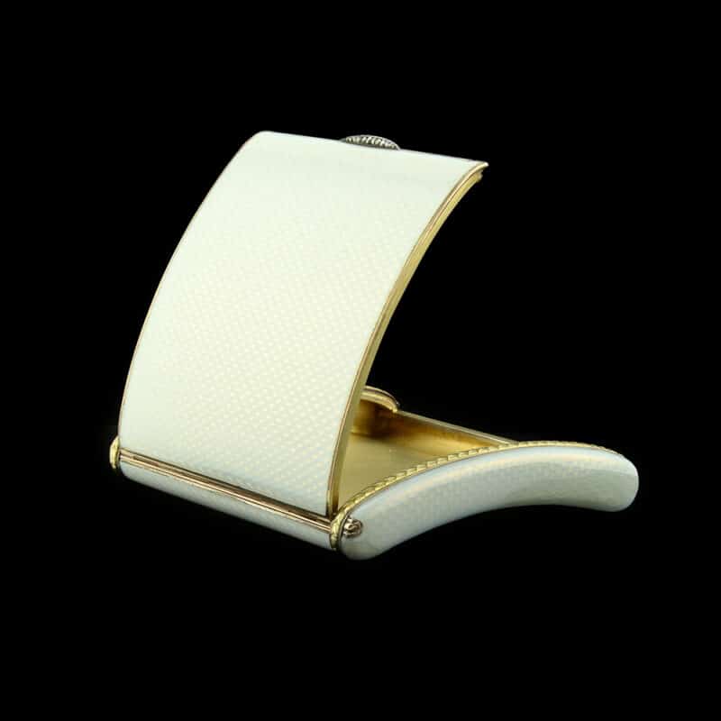 A Very Unique Faberge Silver, Enamel and Diamond Curved Cigarette Case, August Hollming - Image 4