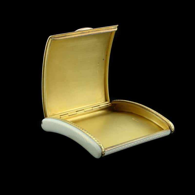 A Very Unique Faberge Silver, Enamel and Diamond Curved Cigarette Case, August Hollming - Image 5