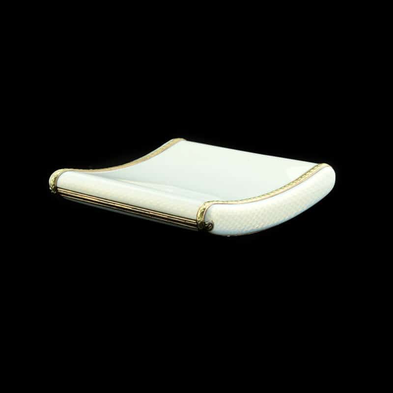 A Very Unique Faberge Silver, Enamel and Diamond Curved Cigarette Case, August Hollming - Image 6