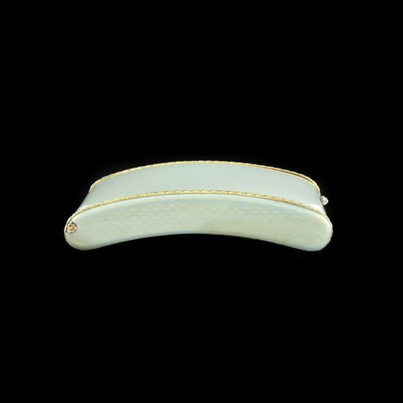 A Very Unique Faberge Silver, Enamel and Diamond Curved Cigarette Case, August Hollming - Image 7