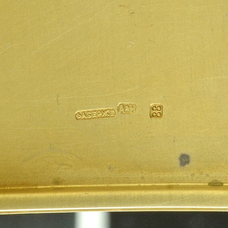 A Very Unique Faberge Silver, Enamel and Diamond Curved Cigarette Case, August Hollming - Image 8