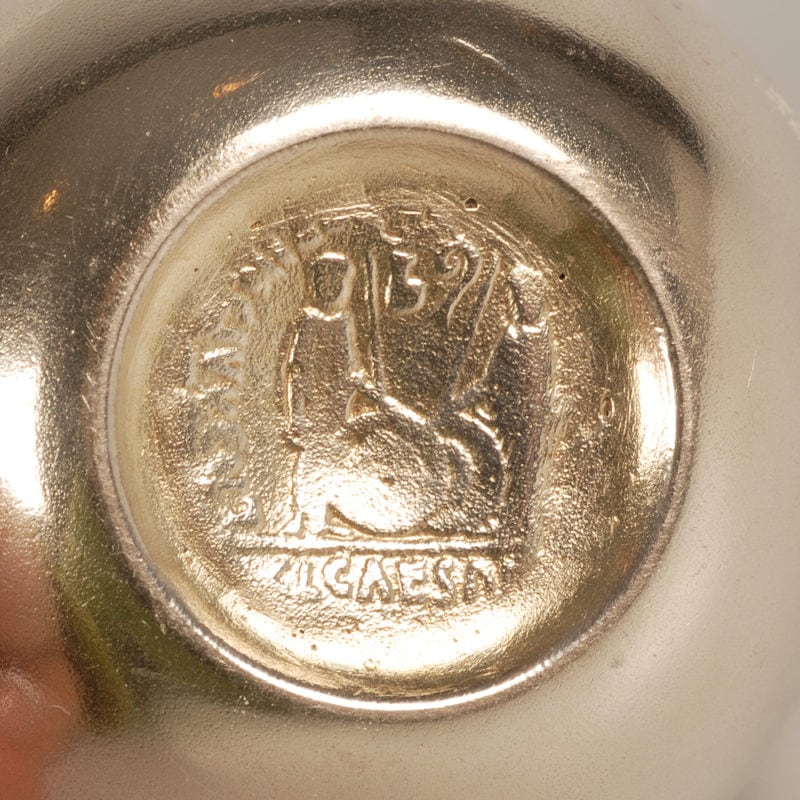 A Russian gem-set gilded silver & plique-à-jour enamel open salt with coin by Alekseev - Image 3