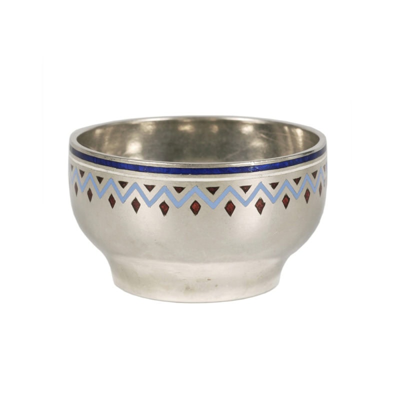 A Fabergé silver & champlevé enamel open salt
