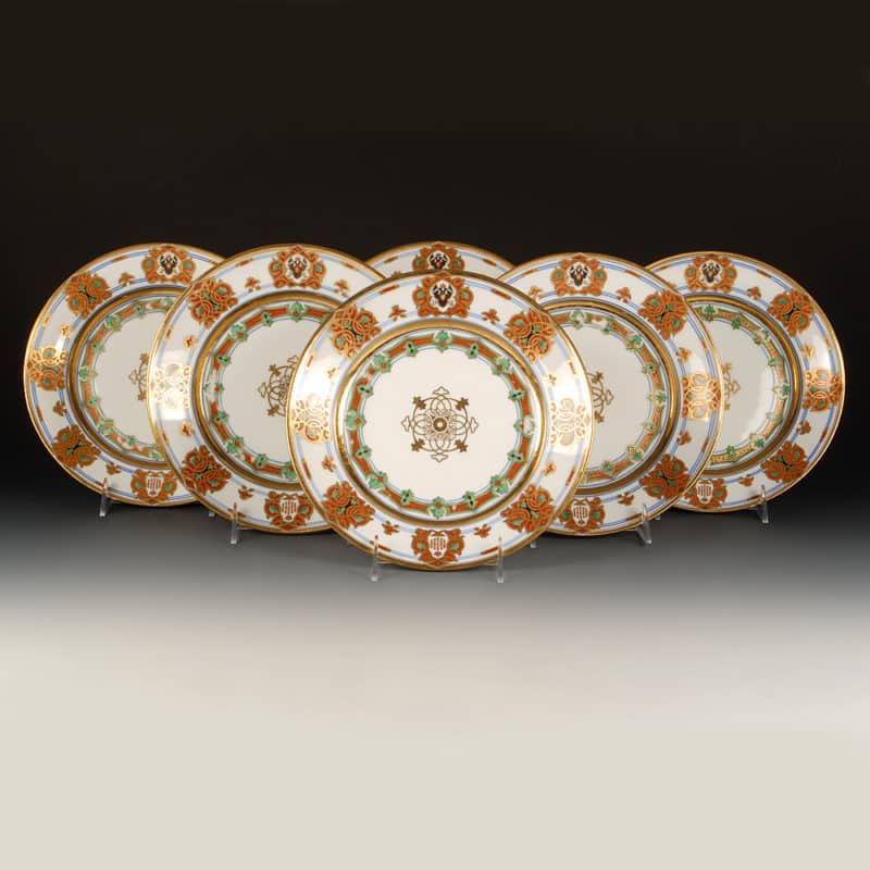 Set of Six Russian Imperial Porcelain Factory Grand Duke Konstantin Nikolaevich Service Plates
