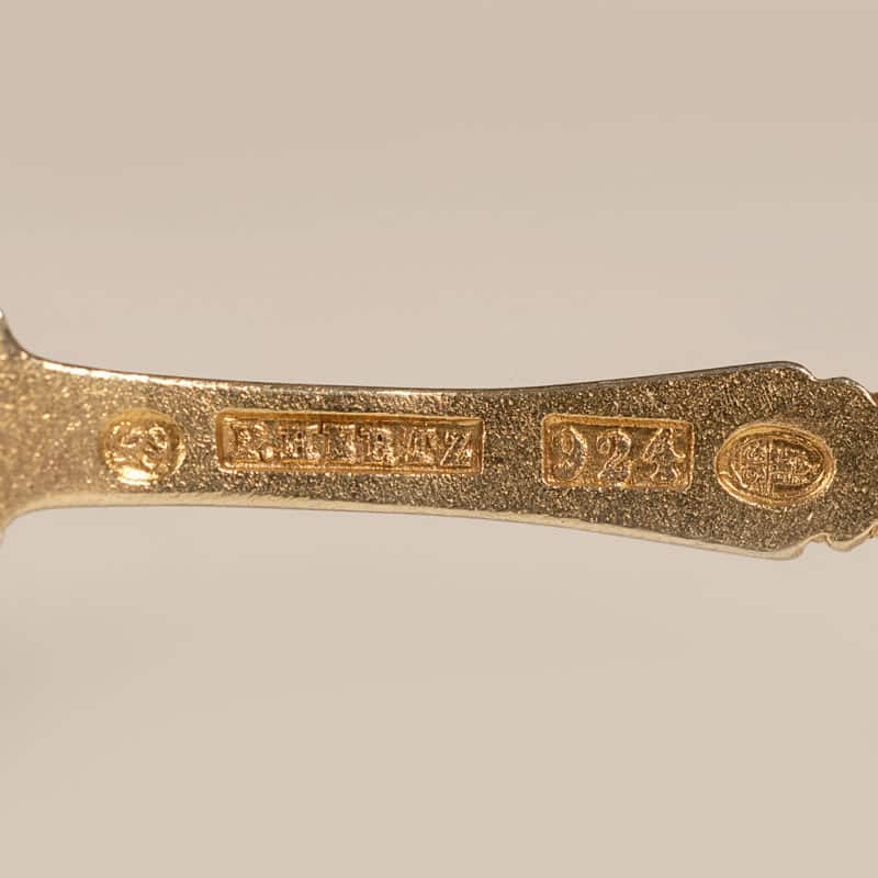 A Danish set of 10 plique-à-jour enamel teaspoons & a serving spoon, Peter Hertz - Image 3